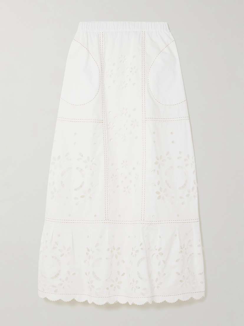Vita Kin Olypia Tiered Scalloped Broderie Anglaise Cotton-poplin axi Skirt