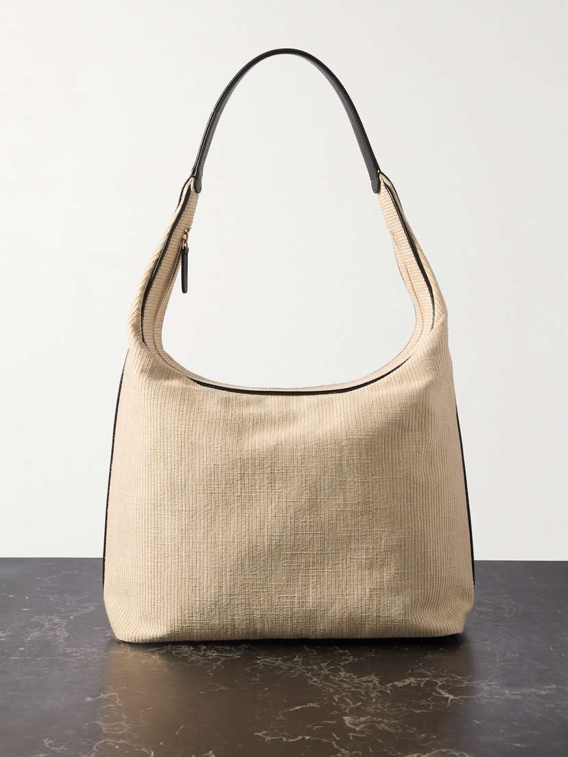 Loulou de Saison Ares Leather-trimmed Raffia Shoulder Bag