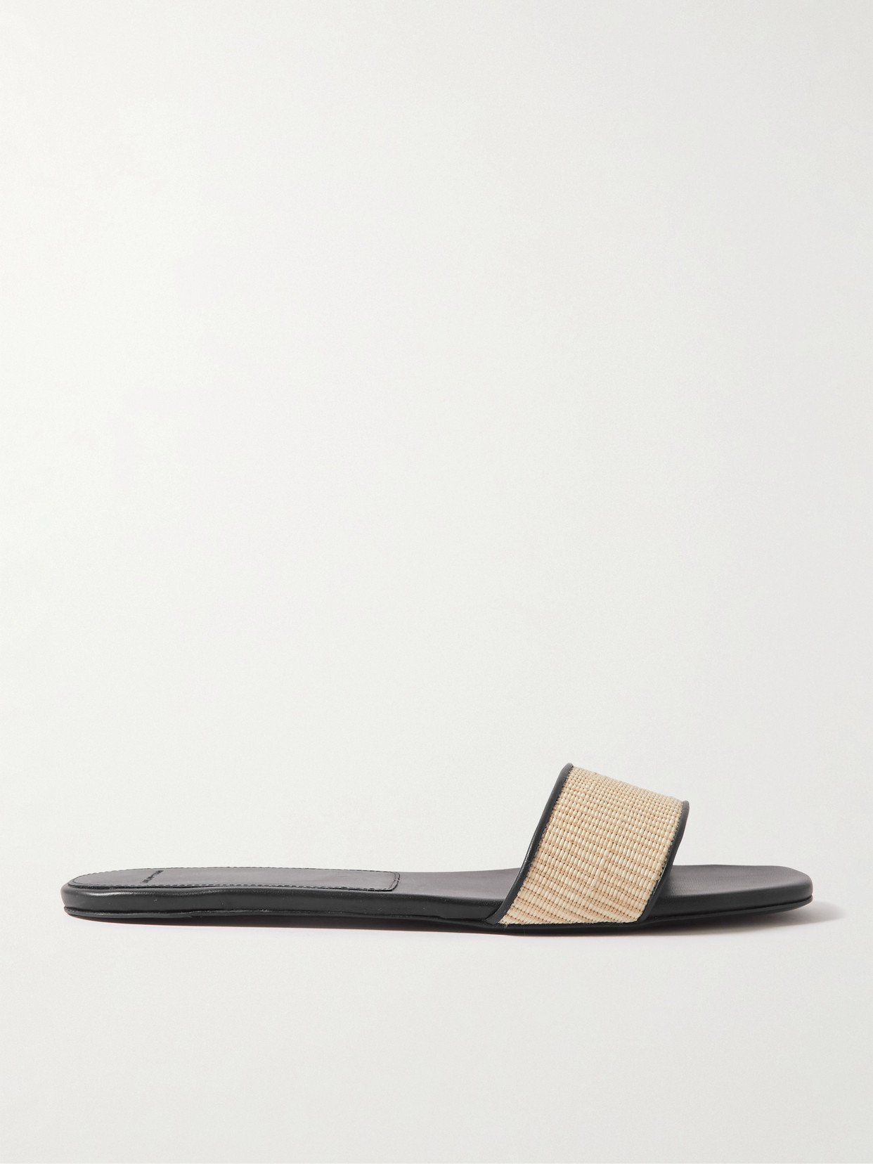 LOULOU STUDIO HADES LEATHER-TRIMMED RAFFIA SLIDES