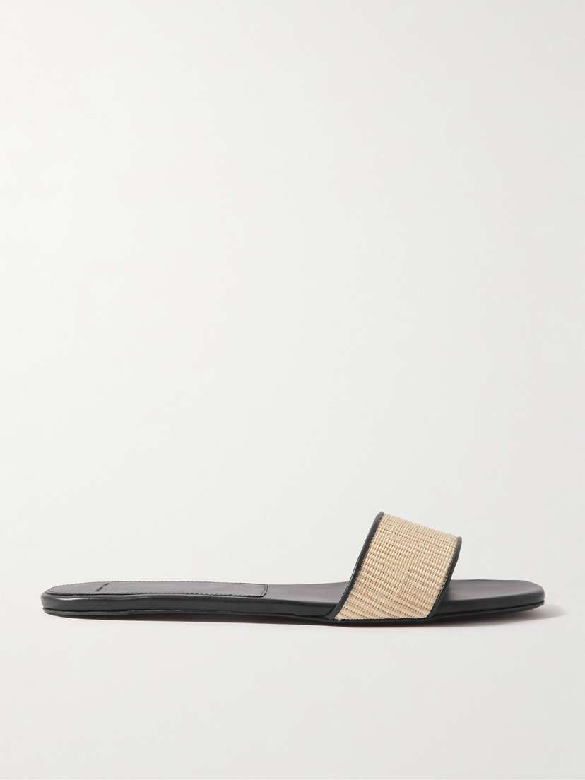 Loulou de Saison Hades Leather-trimmed Raffia Slides
