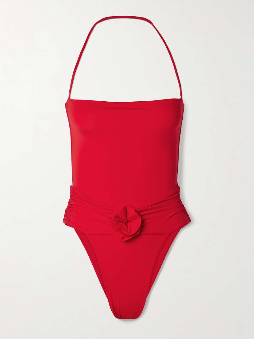 Maygel Coronel Arcadia Appliquéd Ruched Swimsuit