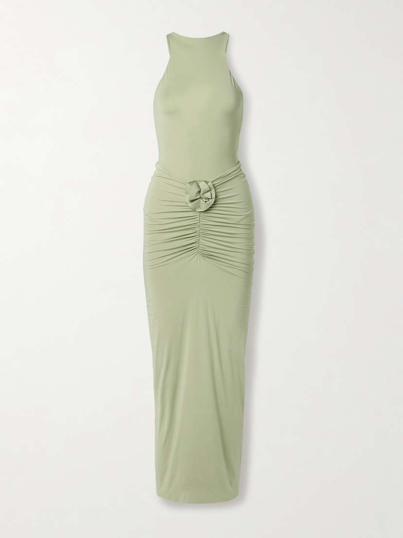 Maygel Coronel Alquima Appliquéd Ruched Stretch-jersey Midi Dress