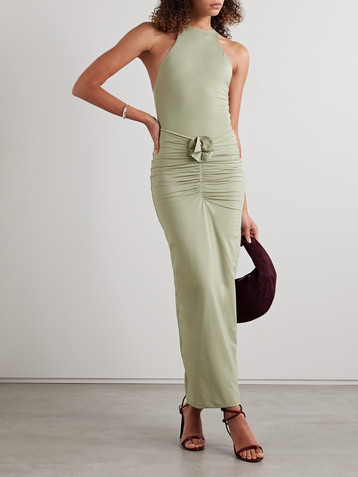 Maygel Coronel Alquima appliquéd ruched stretch-jersey midi dress