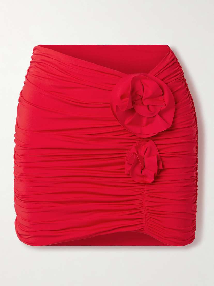 Maygel Coronel Margau Appliquéd Ruched Stretch-jersey Mini Skirt