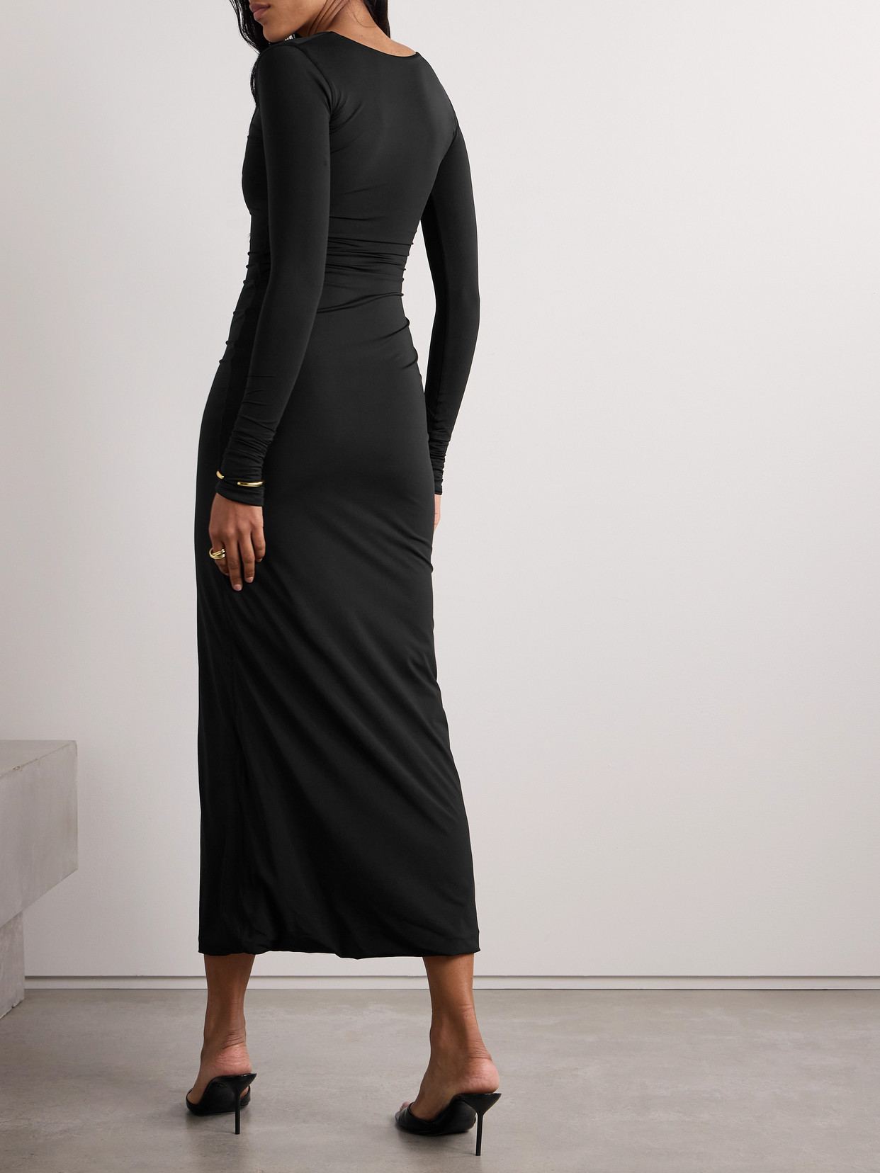 Maygel Coronel Lucir Cutout Appliquéd Stretch-jersey Maxi Dress In Black