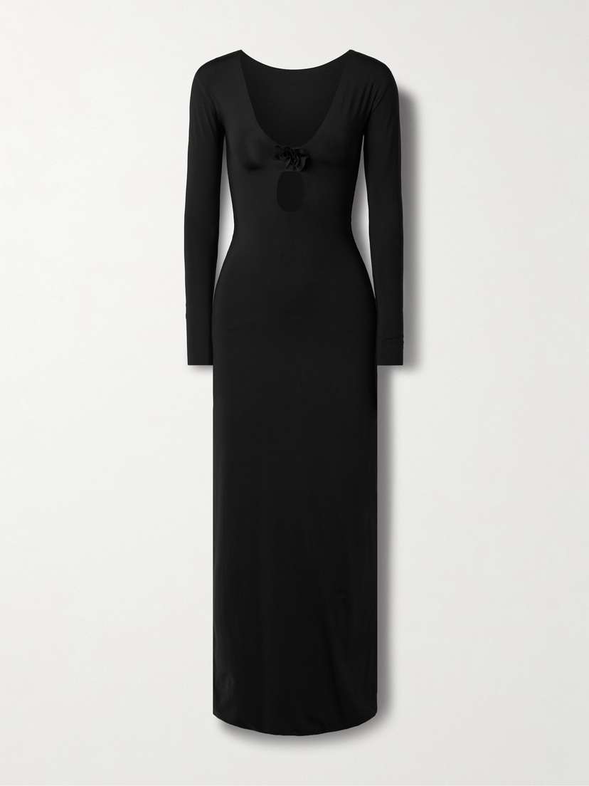 Maygel Coronel Lucir Cutout Appliquéd Stretch-jersey Maxi Dress