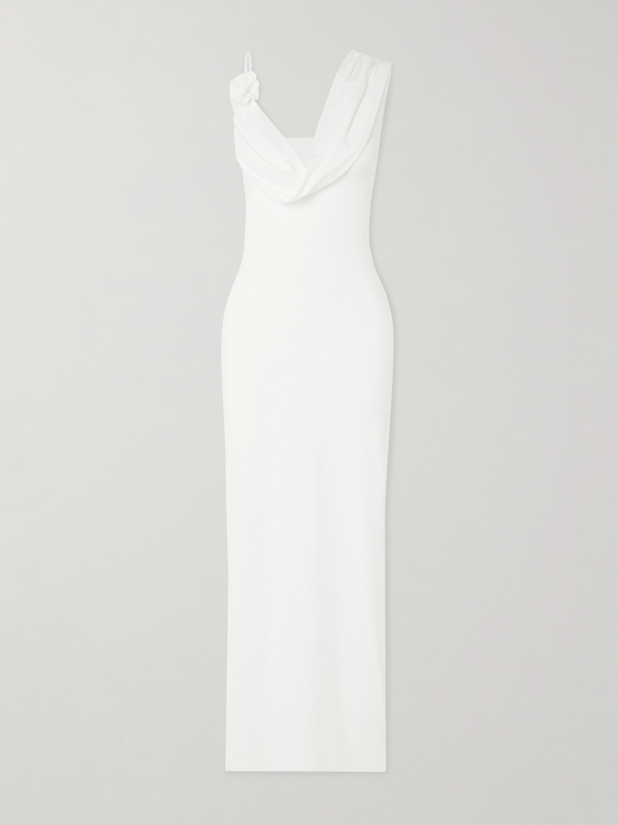 Maygel Coronel + Net Sustain Xenia Draped Appliquéd Stretch-jersey Maxi Dress In Off-white