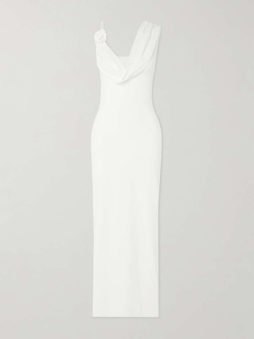 Maygel Coronel Xenia Draped Appliquéd Stretch-jersey Maxi Dress