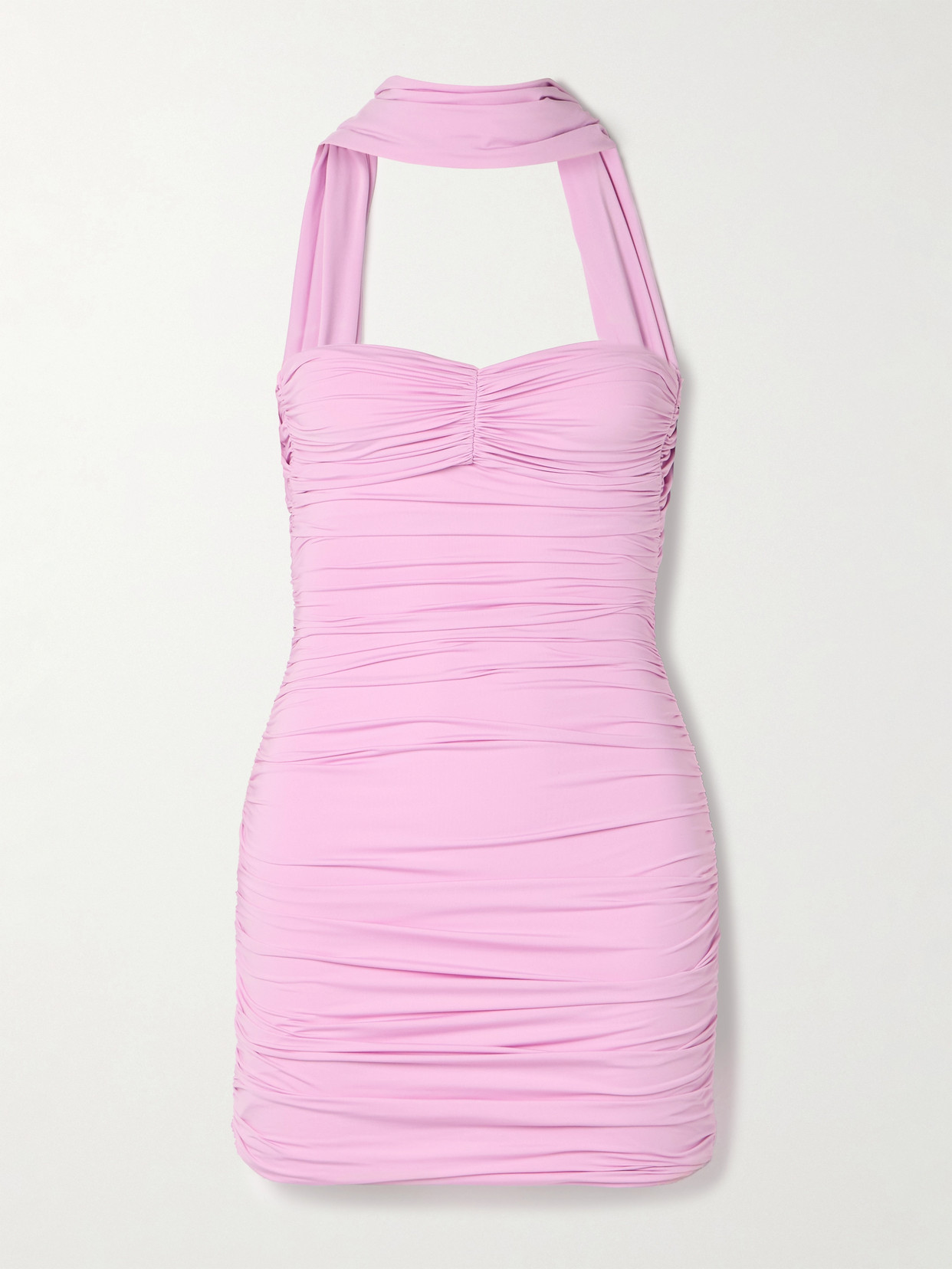 Maygel Coronel Quimera Convertible Ruched Appliquéd Stretch-jersey Mini Dress In Pink