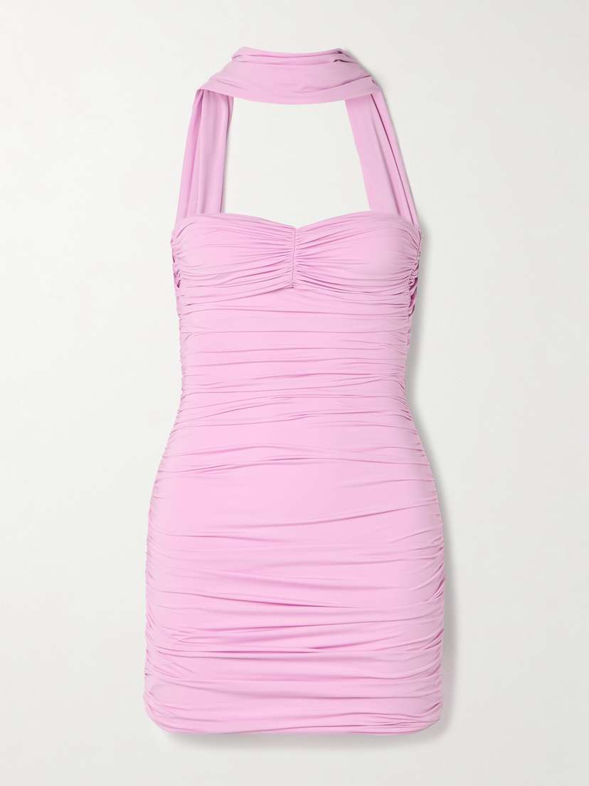 Maygel Coronel Quimera Convertible Ruched Appliquéd Stretch-jersey Mini Dress