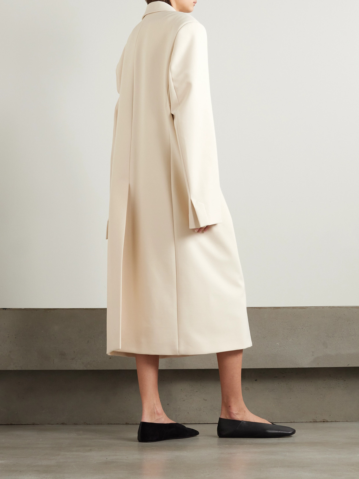 Shop Carven Double-breasted Satin-trimmed Crepe Coat In Off-white