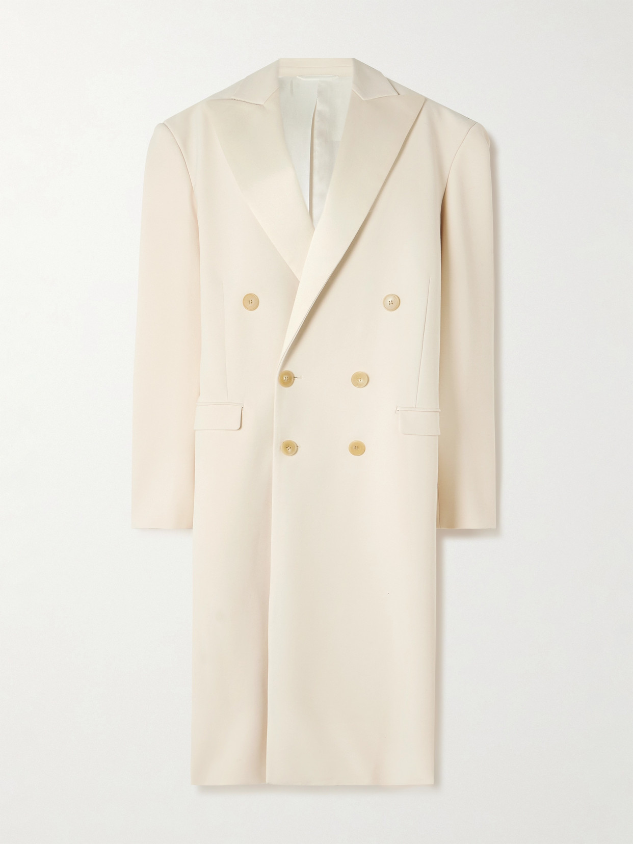 Carven Double-breasted Satin-trimmed Crepe Coat In Off-white