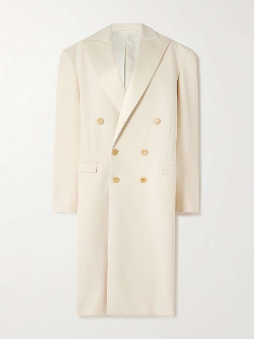 CARVEN Double-breasted Satin-trimmed Crepe Coat