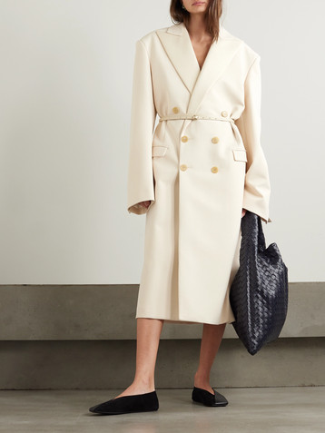 CARVEN Double-breasted satin-trimmed crepe coat