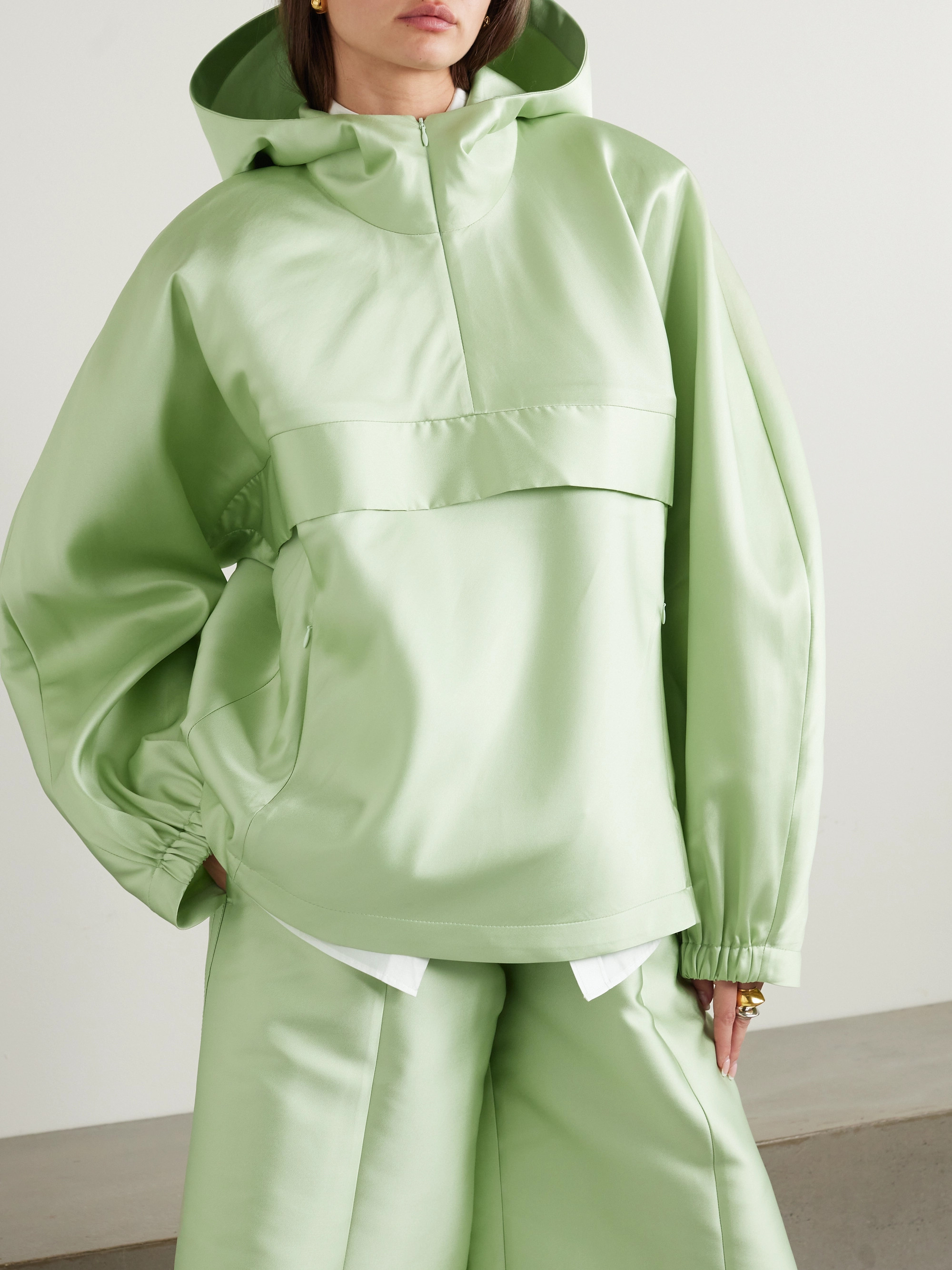 CARVEN Oversized satin-twill hooded jacket