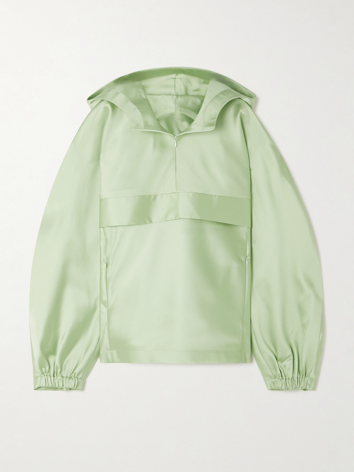 Carven Oversized Satin-twill Hooded Jacket In Green