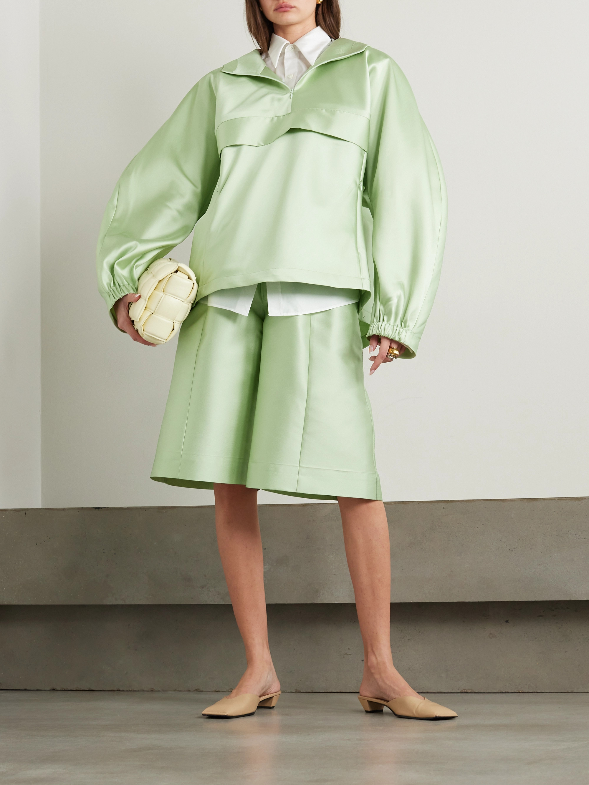 CARVEN Oversized satin-twill hooded jacket
