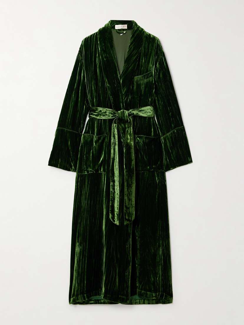 Olivia von Halle Capability Belted Crushed-velvet Robe