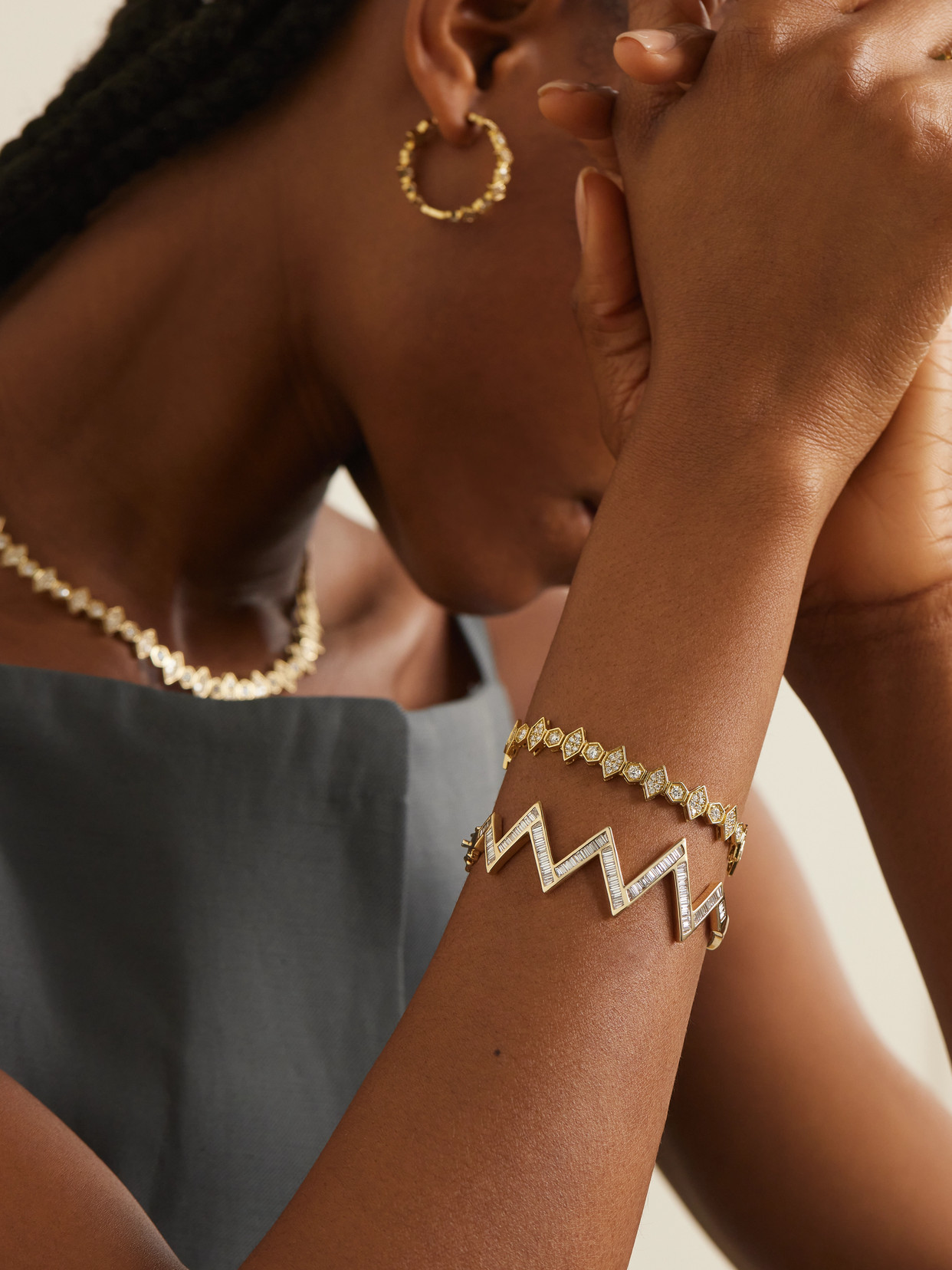 Shop Kolours Jewelry Zig Zag 14-karat Gold Diamond Bracelet