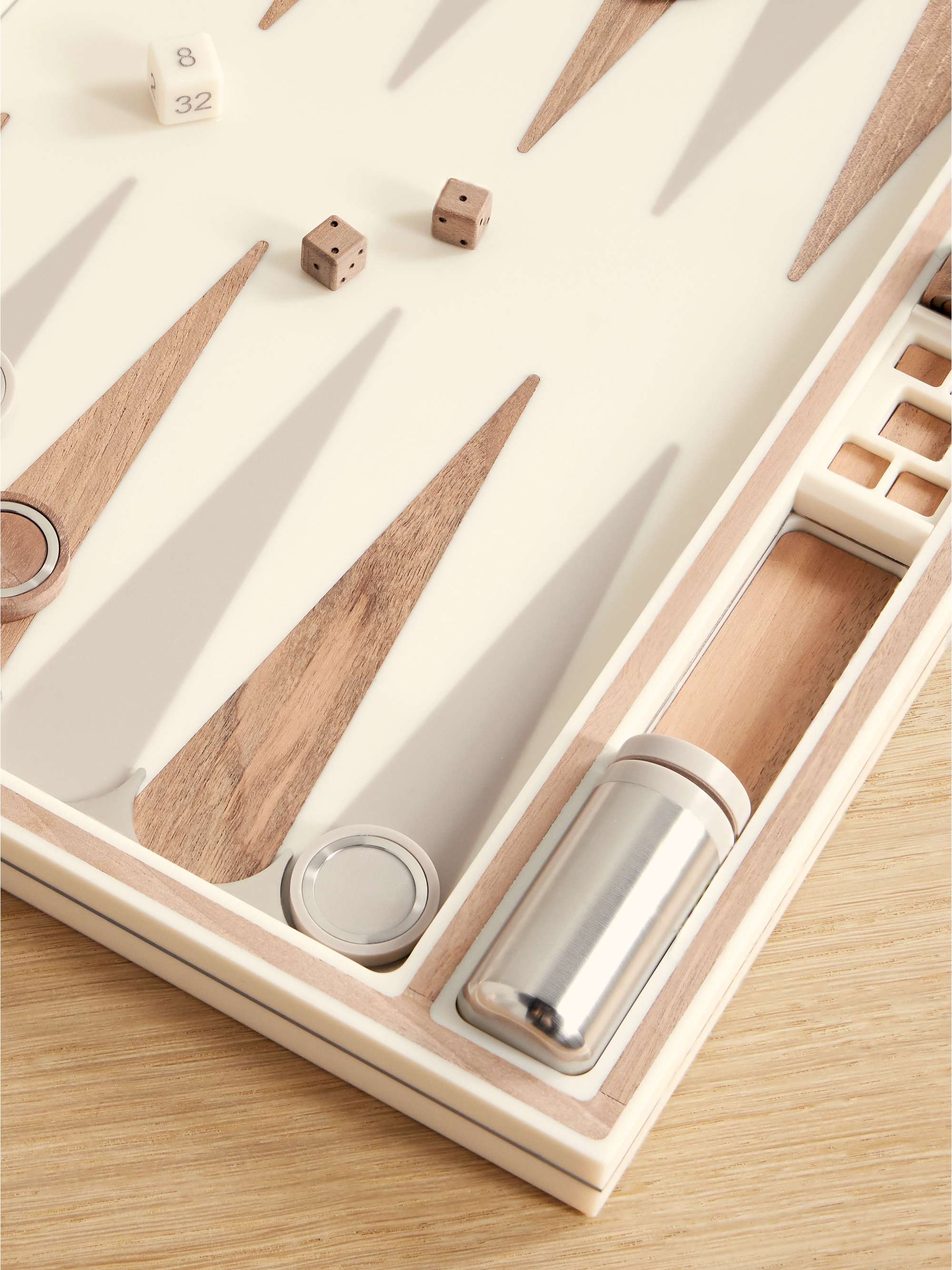 BRUNELLO CUCINELLI Walnut wood, Krion and stainless steel Backgammon set