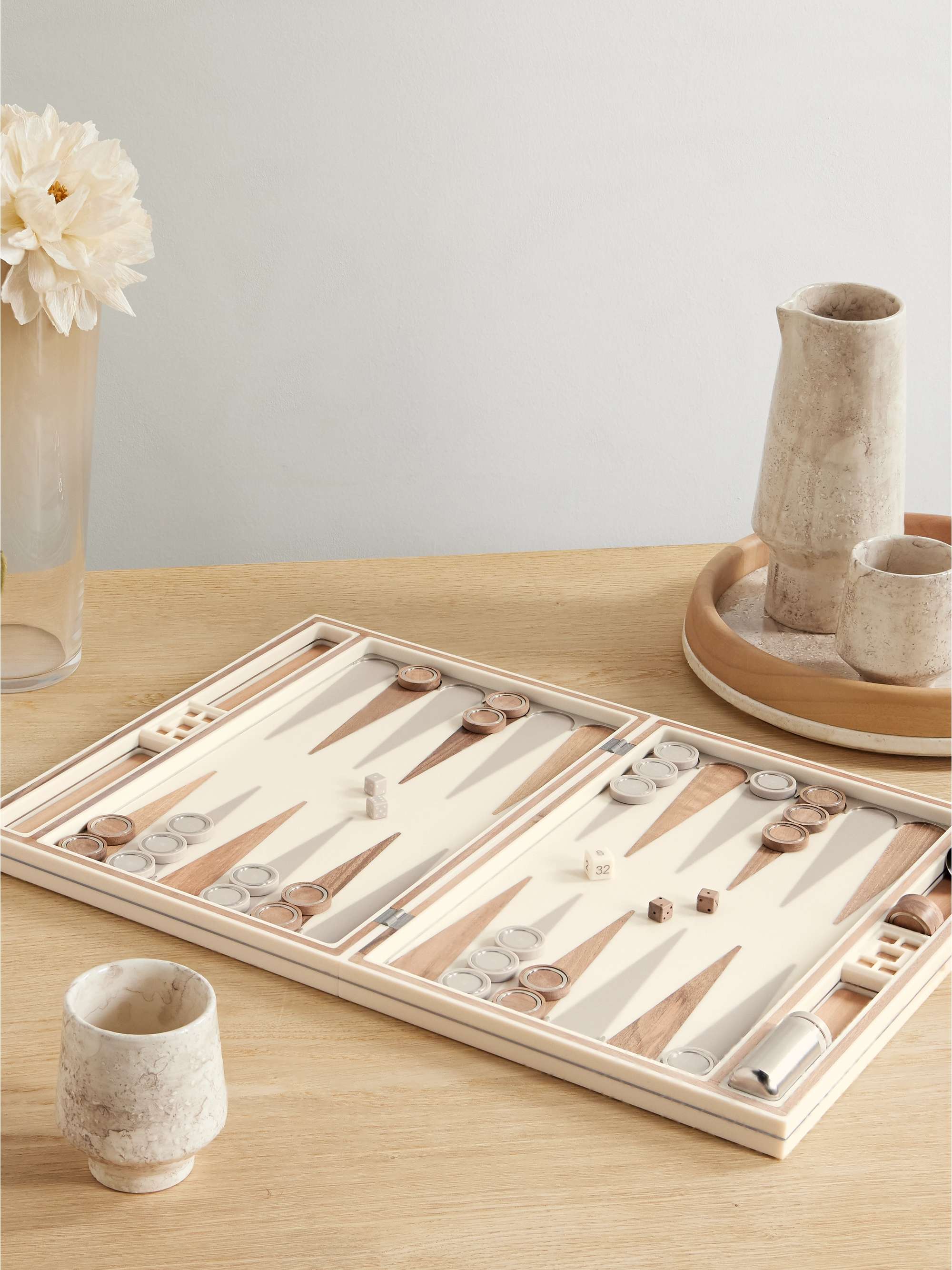 BRUNELLO CUCINELLI Walnut wood, Krion and stainless steel Backgammon set