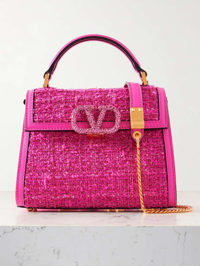 Valentino Garavani Vsling Mini Sequined Tweed And Leather Tote