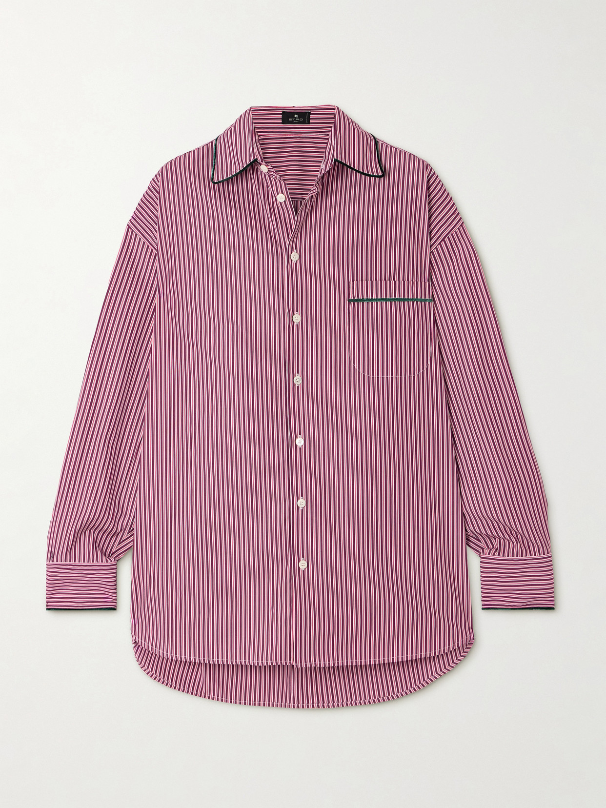 Etro - Velvet-trimmed Striped Cotton-poplin Shirt - Red