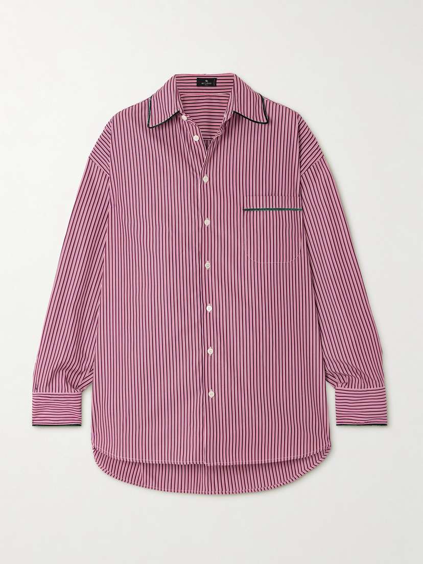 Etro Velvet-trimmed Striped Cotton-poplin Shirt