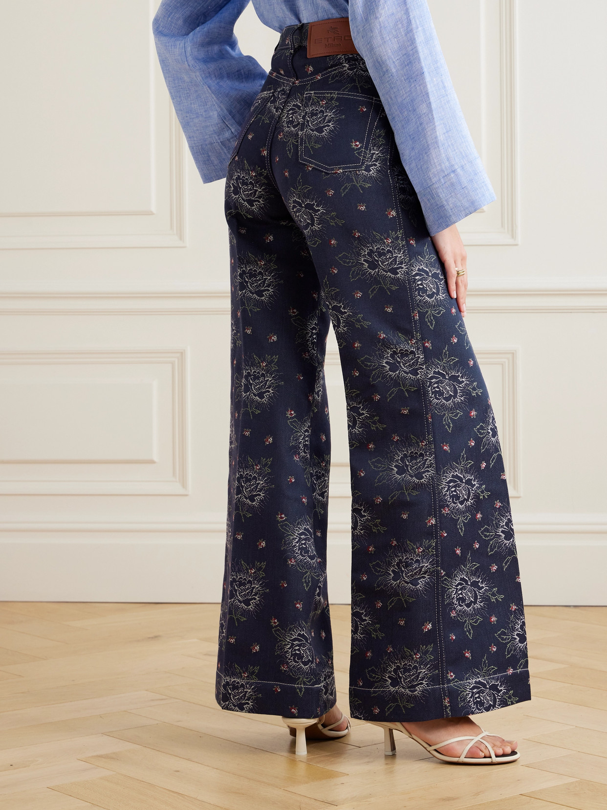 Etro Denim-jacquard High-rise Flared Jeans In Blue