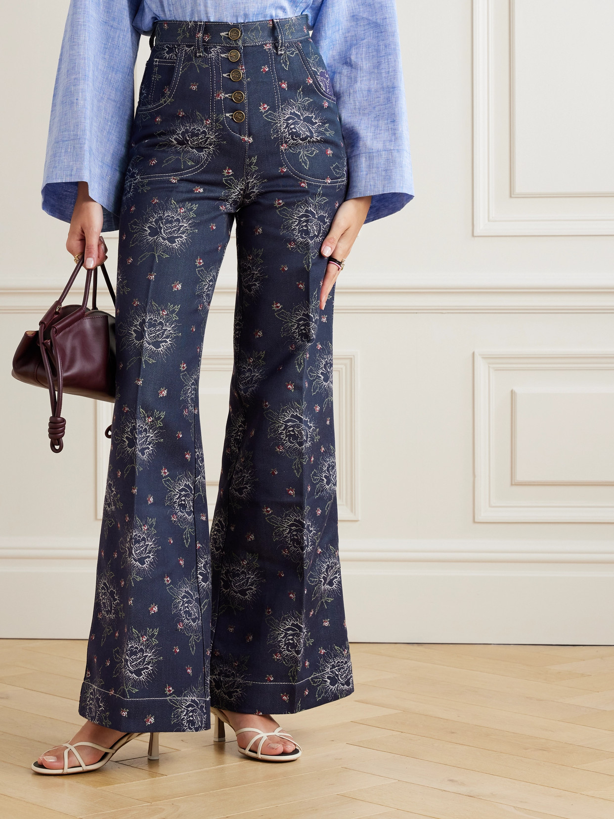 Etro Denim-jacquard High-rise Flared Jeans In Blue