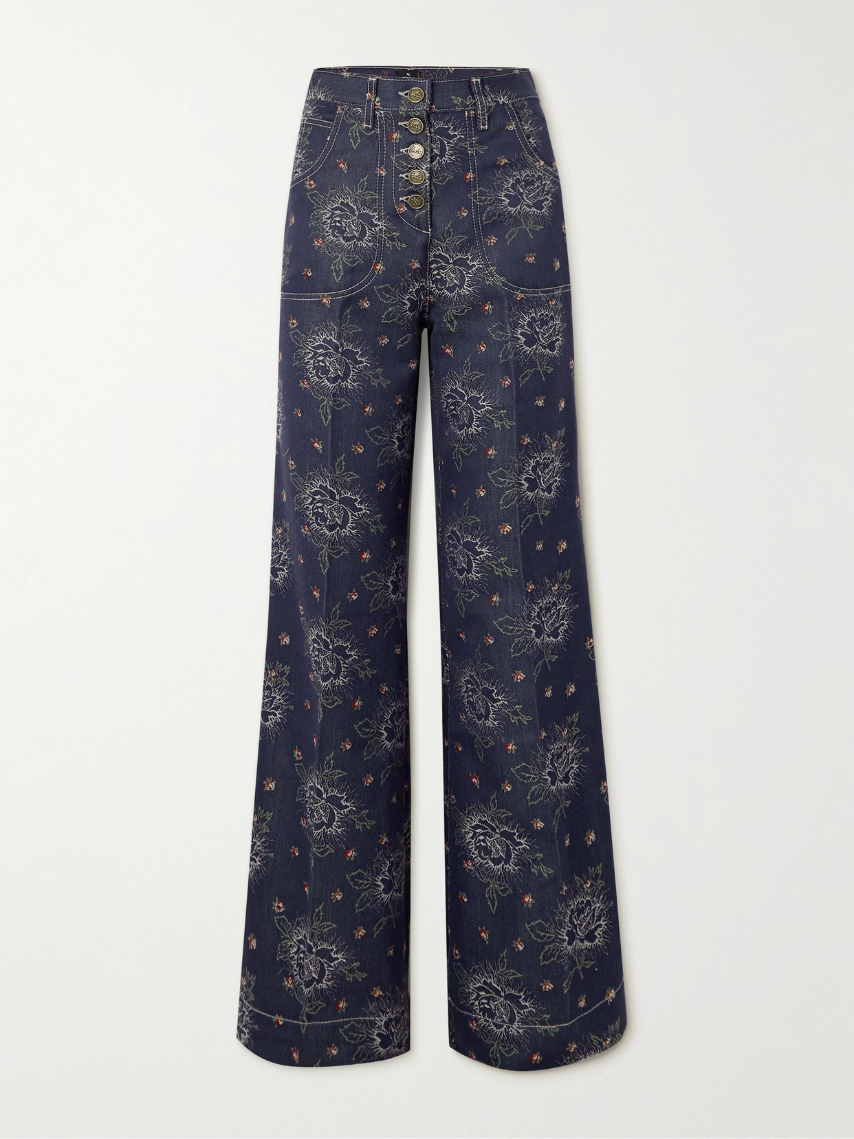 Etro Denim-jacquard High-rise Flared Jeans In Blue