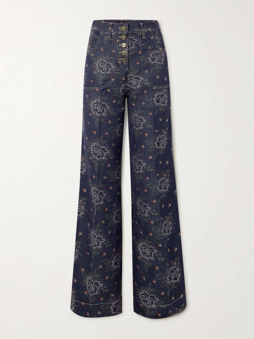Etro Denim-jacquard High-rise Flared Jeans