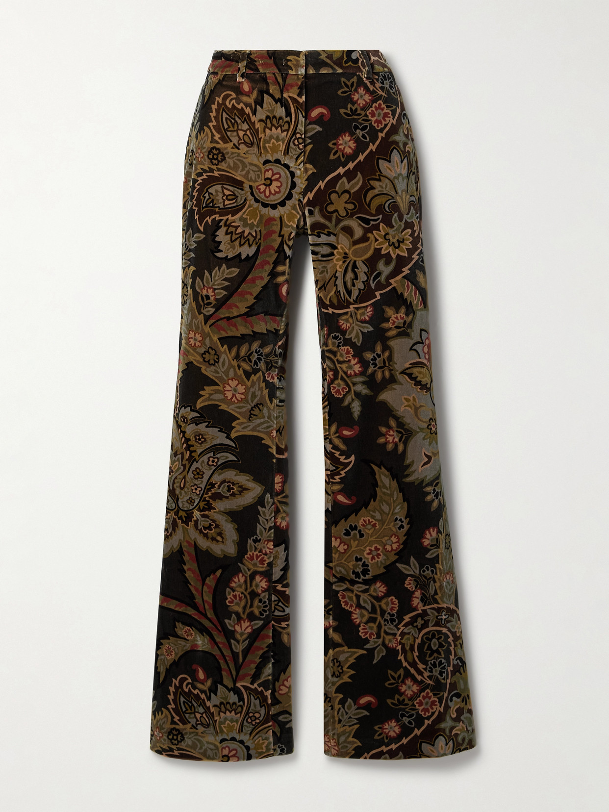 Etro - Paisley-print Cotton-blend Velvet Flared Pants - Green
