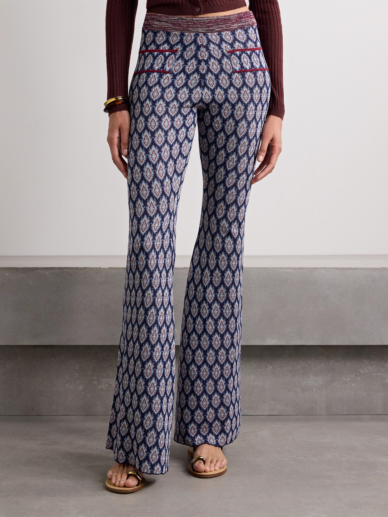 Etro Jacquard-knit Flared Pants In Multi