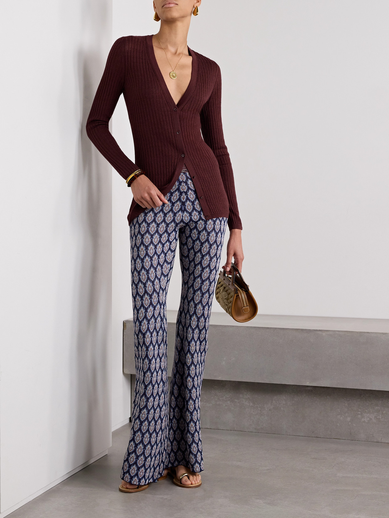 Etro Jacquard-knit Flared Pants In Multi