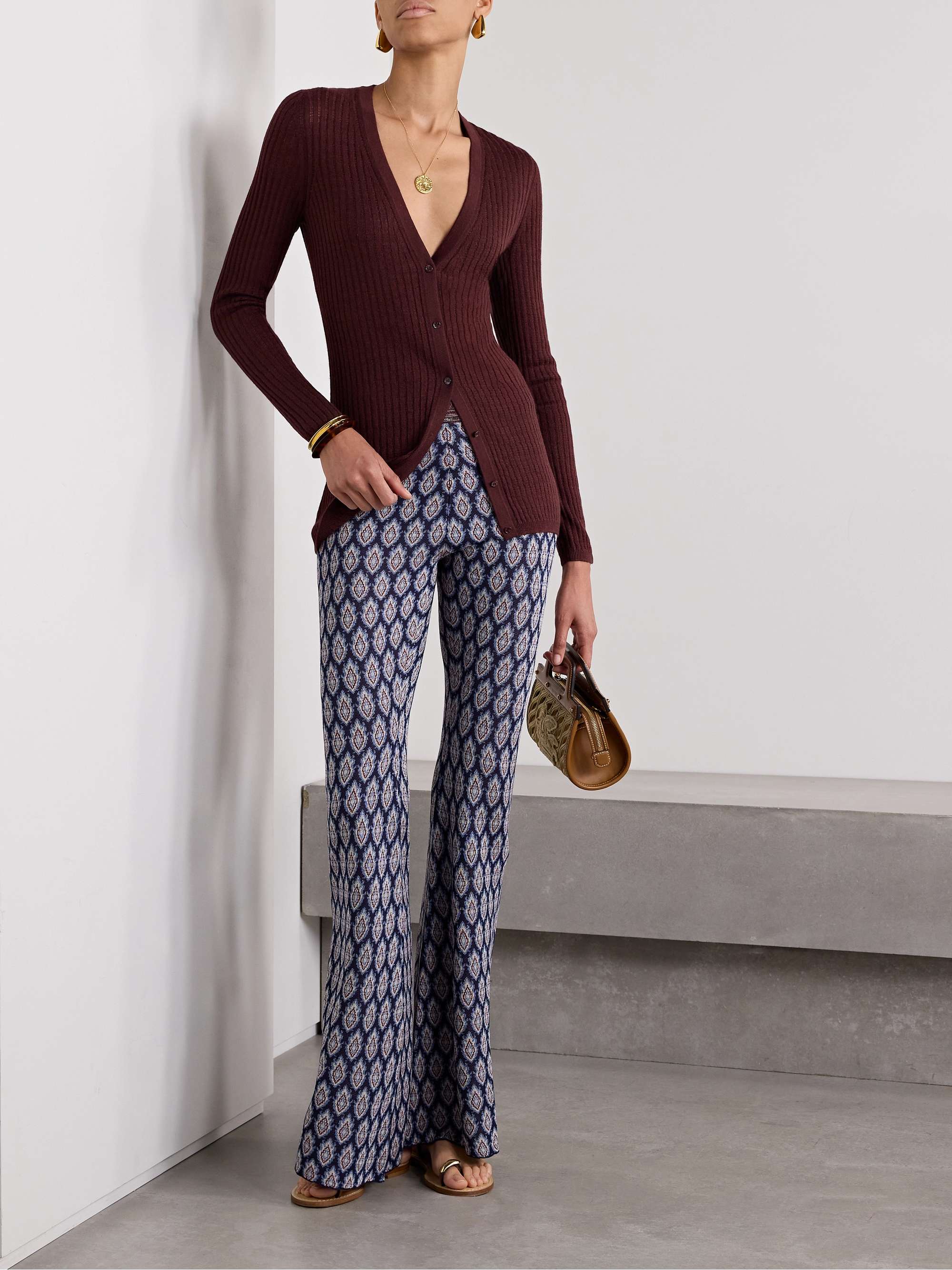 JW ANDERSON Metallic houndstooth jacquard-knit wide-leg