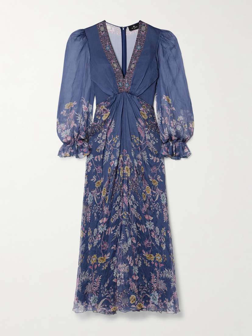 Etro Draped Floral-print Silk-crepon Maxi Dress