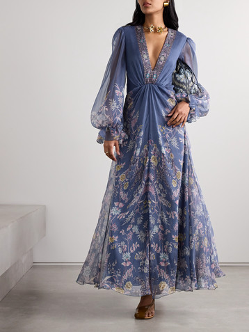 Etro Draped floral-print silk-crepon maxi dress
