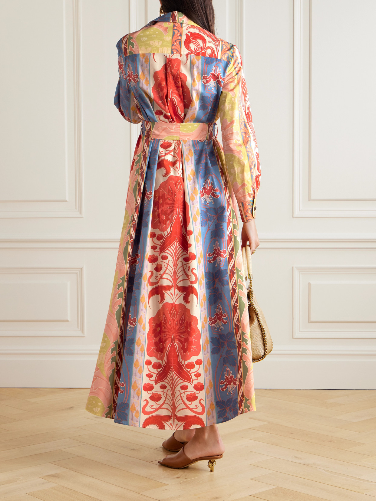 Etro Belted Printed Cotton-blend Poplin Maxi Shirt Dress In Multi