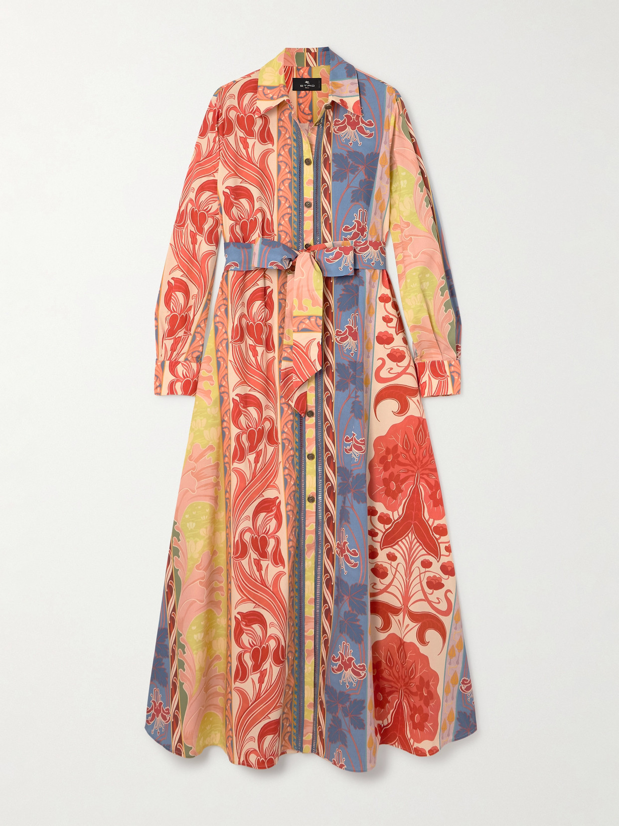 Etro Belted Printed Cotton-blend Poplin Maxi Shirt Dress In Multi