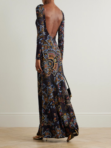 Etro Open-back printed jersey maxi dress