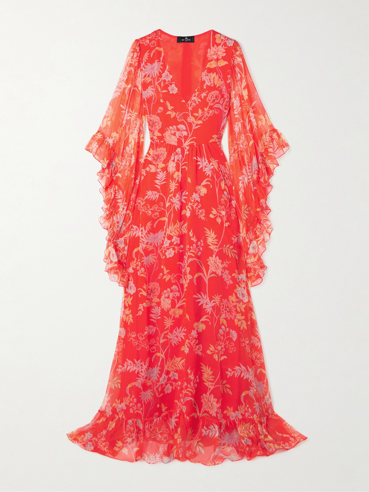 Etro Ruffled Floral-print Silk-crepon Maxi Dress In Red