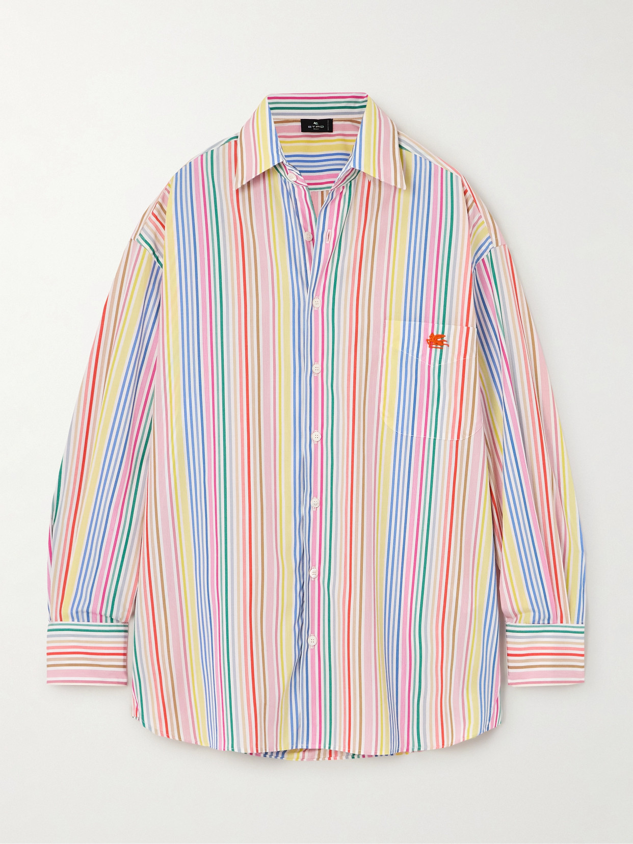 Etro Logo-embroidered Striped Cotton-poplin Shirt In Multi