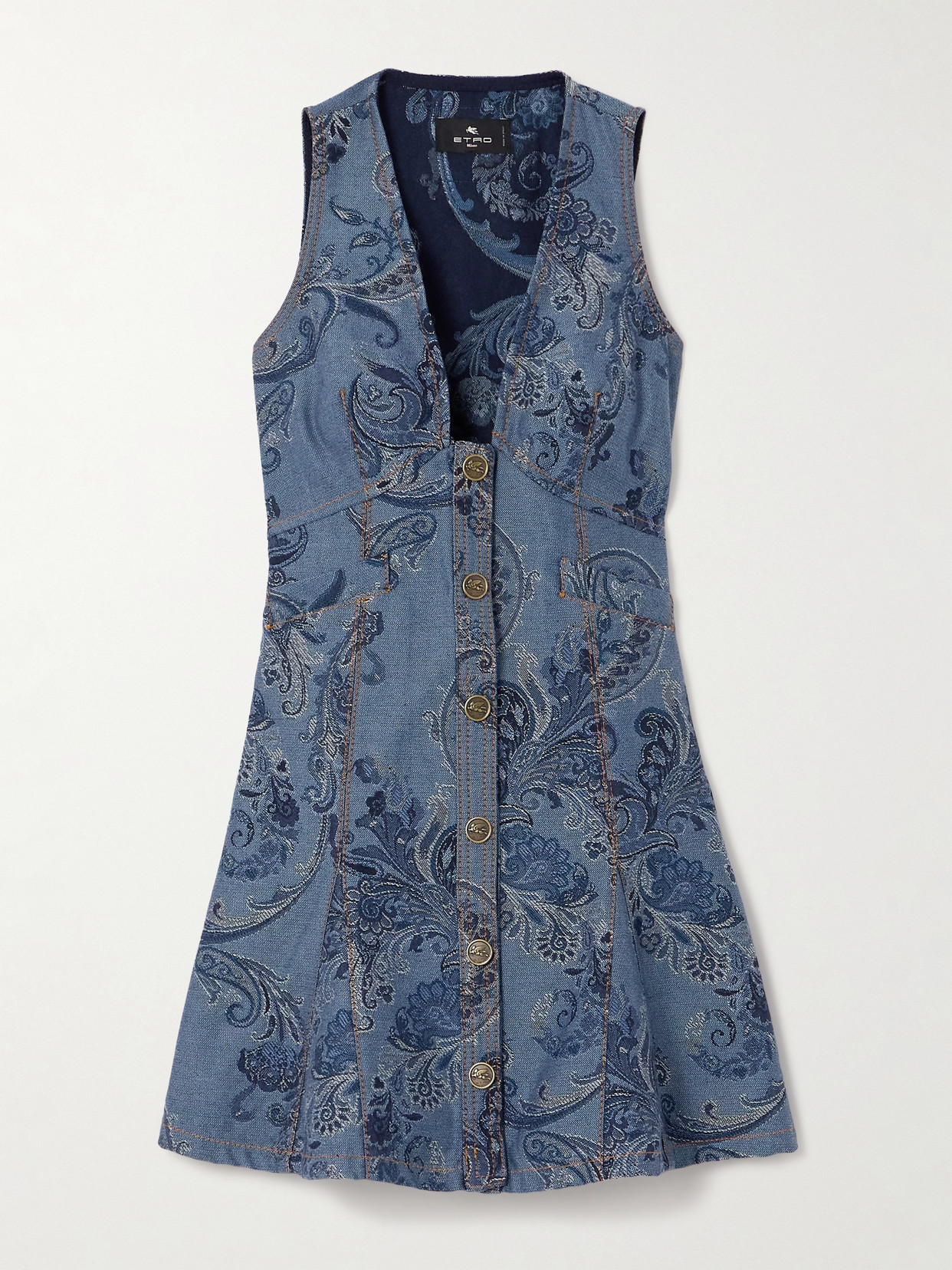 Etro Mini Denim Dress In Blue