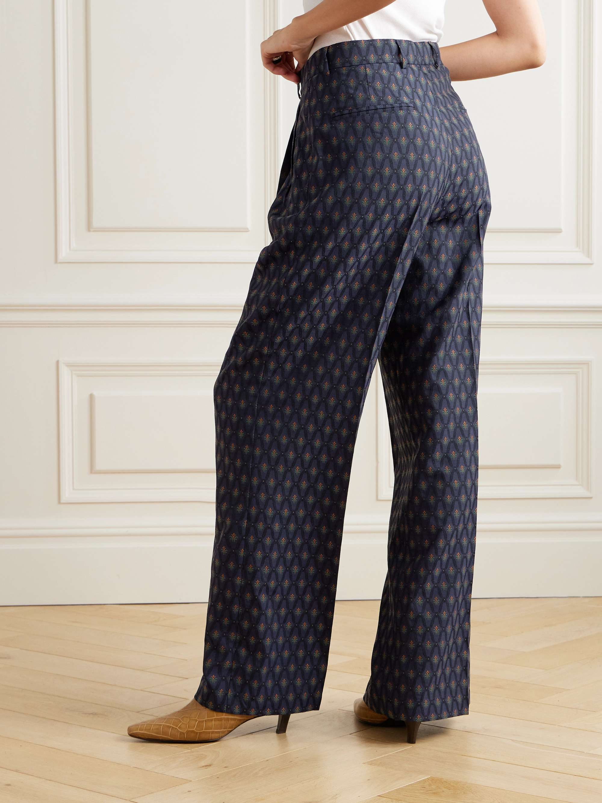 ETRO Pleated wool and cotton-blend jacquard wide-leg pants