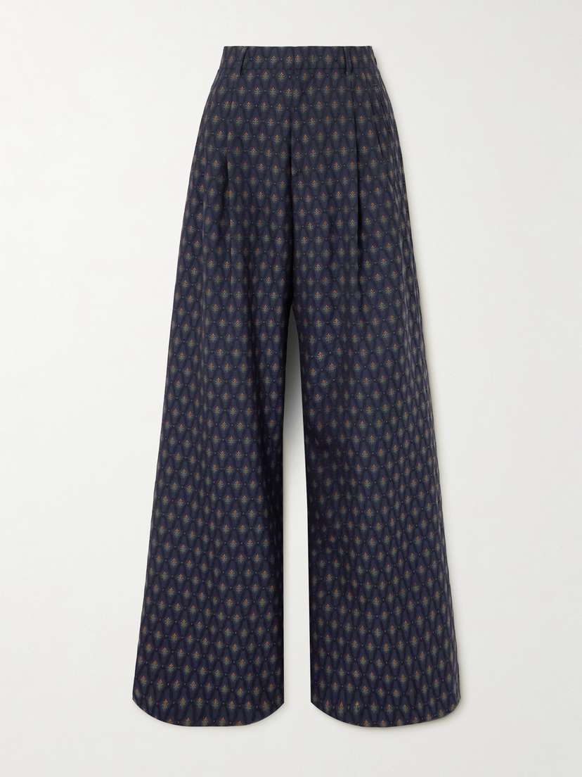 Etro Pleated Wool And Cotton-blend Jacquard Wide-leg Pants