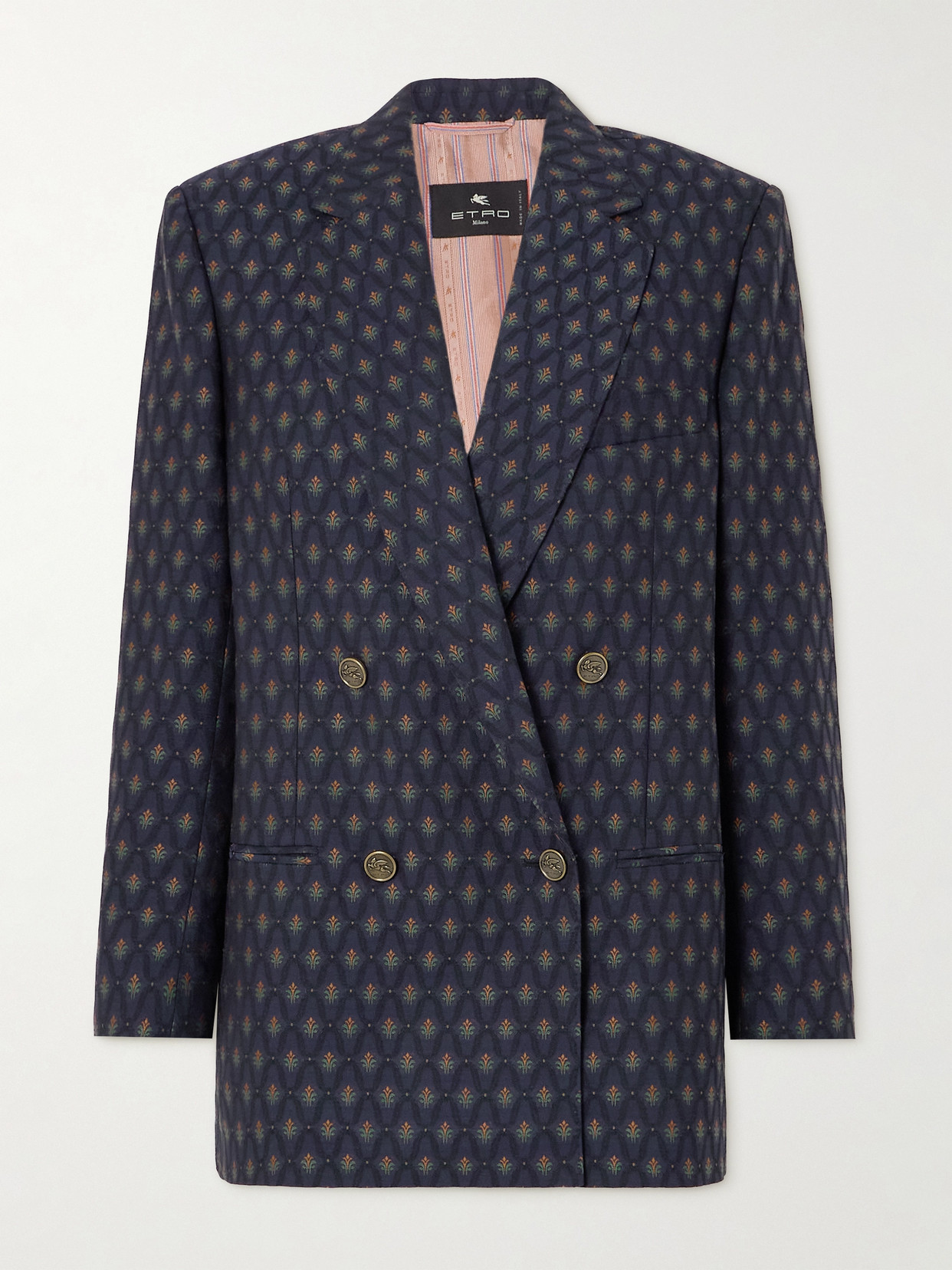 Etro Double-breasted Wool And Cotton-blend Jacquard Blazer In Blue