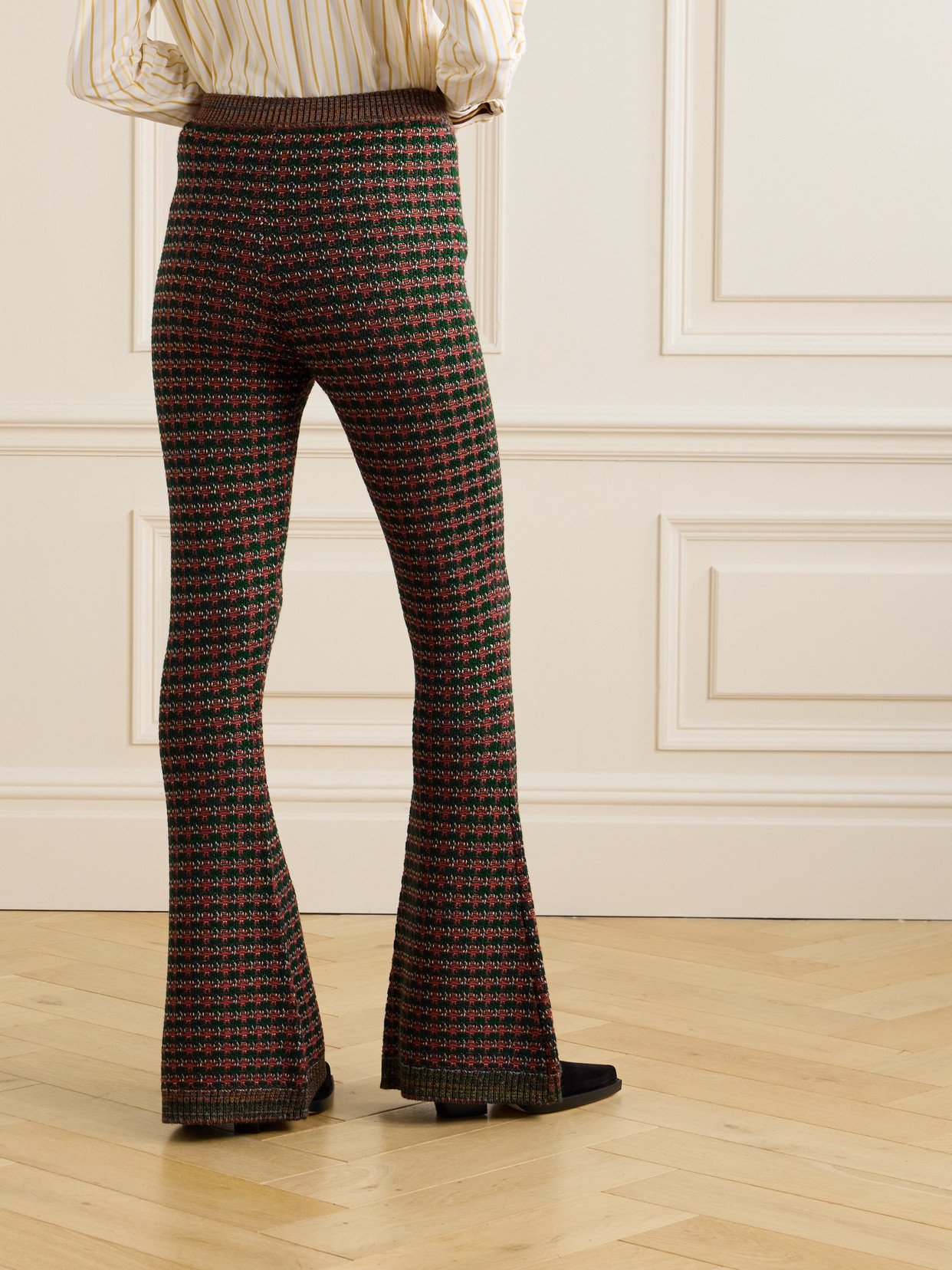 Etro Embroidered Jacquard-knit Bootcut Pants In Brown