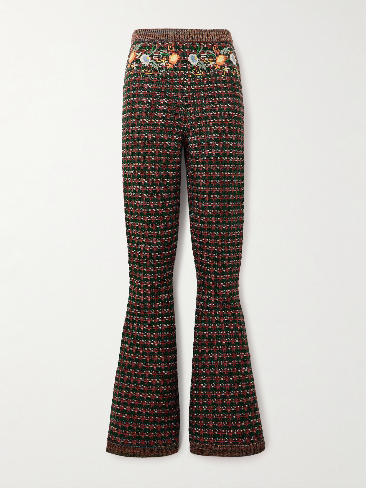 Etro Embroidered Jacquard-knit Bootcut Pants In Brown