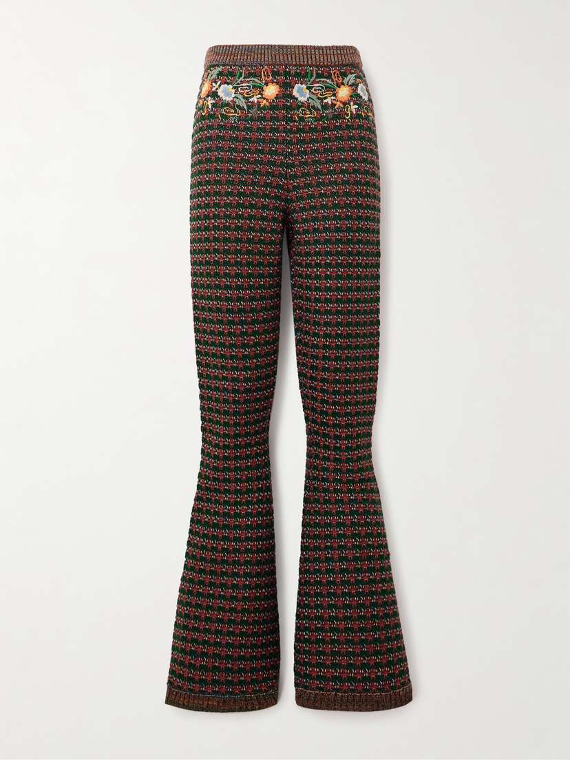 Etro Embroidered Jacquard-knit Bootcut Pants